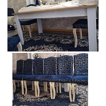 bag evi mebelleri: Qonaq otağı üçün, İşlənmiş, Dördbucaq masa, 6 stul — 1
