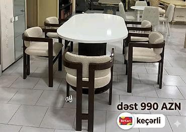 stol ustul: Yemək otağı dəsti – müasir dizayn - Dəst tərkibi: 1 masa + 6 stul - — 1