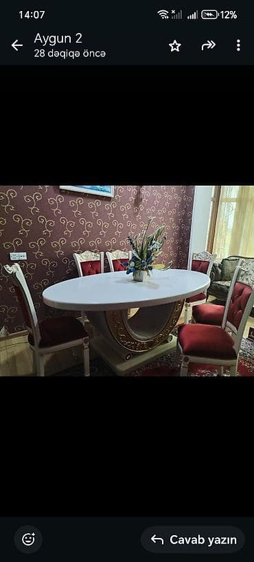 matras yeni: Qonaq otağı üçün, İşlənmiş, Açılmayan, Oval masa, 6 stul — 4