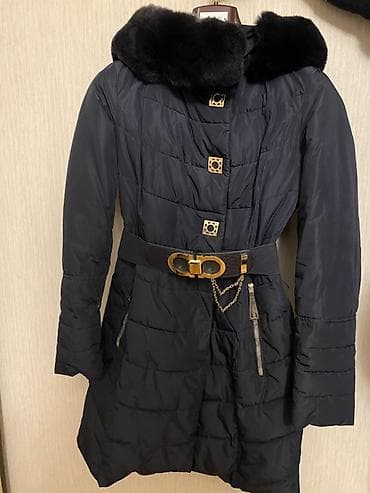 iç geyimi: 2 kəməri var Qadın qış paltosu – tünd göy rəngdə, beldən bağlamalı — 5