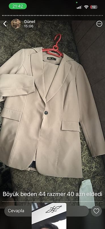 ucuz xoncalar instagram: Bej rəngli qadın blezeri - Bədən: 44 razmer (böyük bədən) - Düz kəsim — 2