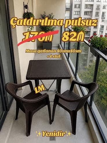plastik stullar: Kvadrat masa, Stullar ilə, 2 nəfər — 1