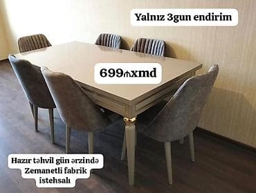 Yemək otağı dəsti - Dəst məzmunu: 1 yemək masası + 6 yumşaq
