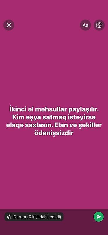 Xidmət: İkinci əl məhsulların paylaşımı Təsvir: - İkinci əl əşyaların