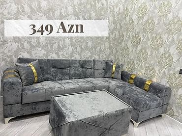 Divan və kreslo dəstləri: Künc divan dəsti – 349 AZN - Rəng: tünd-boz (vellur/maqqaş toxuması) — 1