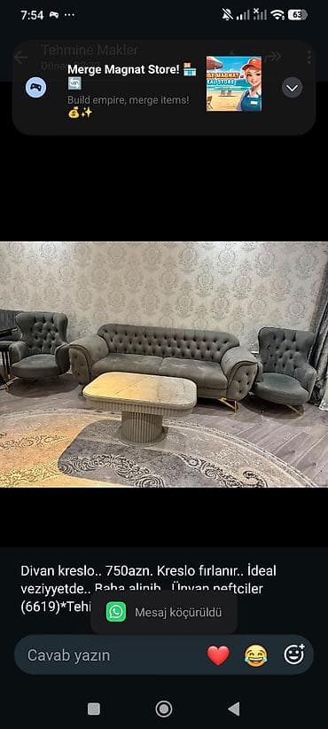 ofis kreslo islenmis: Divan kreslo. 750azn. Kreslo fırlanır. İdeal veziyyetde. Baha — 1