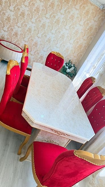 bar stolu: Qonaq otağı üçün, İşlənmiş, Dördbucaq masa, 8 stul — 3