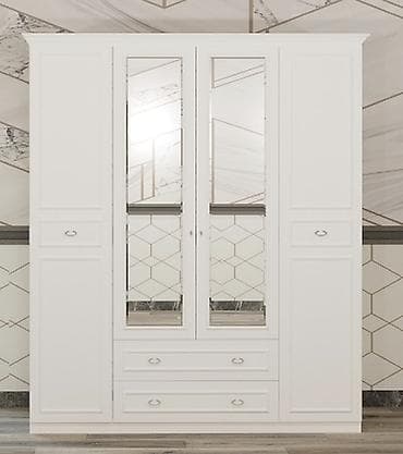 4 qapılı, Güzgülü, Ağ, Açılan, Düz dolab