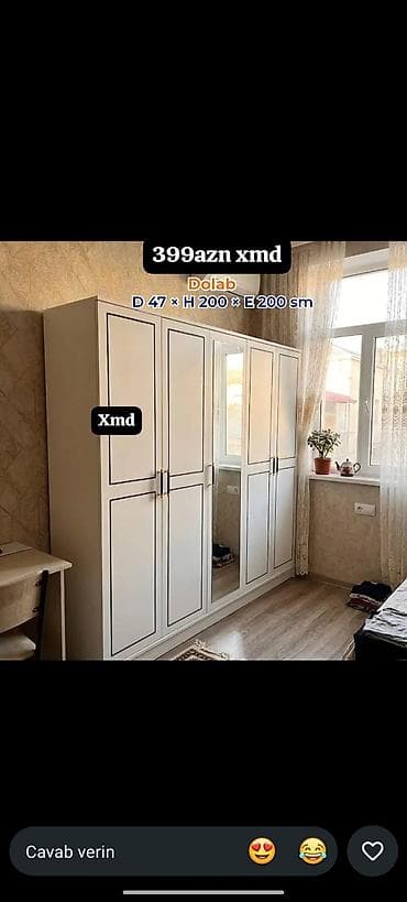 Dörd qapılı paltar dolabı - Ölçülər: D 47 × H 200 × E 200 sm - Rəng