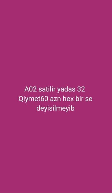 Model: A02 Xüsusiyyətlər: - Daxili yaddaş: 32 GB - Heç bir detalı