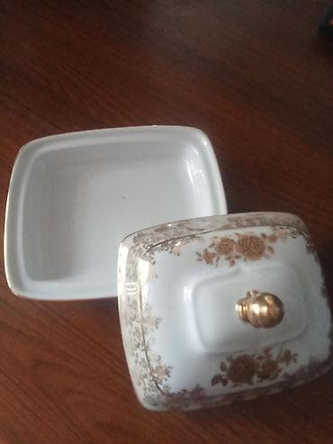 sufre dekoru: Porselen kərə yağı qabı – qapaqlı - Material: yüksək keyfiyyətli ağ — 2