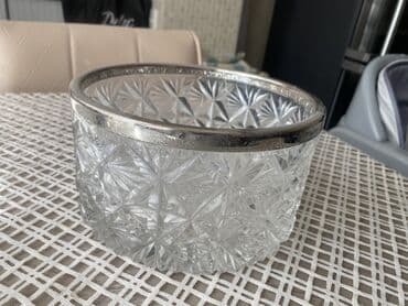 Kəsik naxışlı kristal şirniyyat qabları (2 ədəd) - Material: qalın