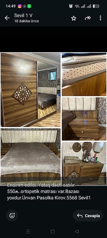 Endirim edildi. Yataq dəsti satılır 550₼. ortopetik matrası var.Bazası