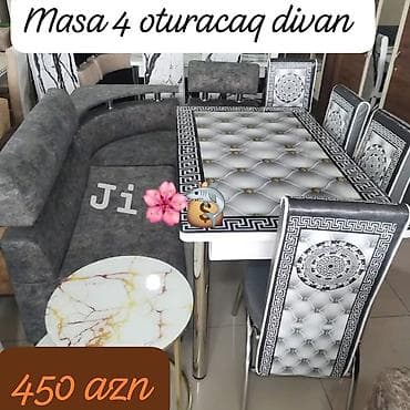 Mətbəx üçün, Açılmayan, Dördbucaq masa, 4 stul