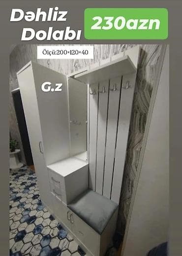Dəhliz dolabı – 230 AZN Ölçü: 200×120×40 sm Ağ rəngli, çoxfunksiyalı — 1