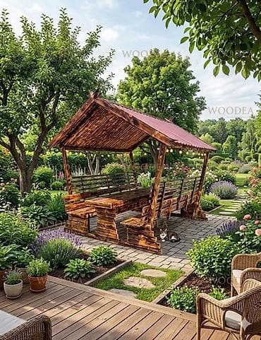 ⭕Taxta pavilon – skamya və masa dəsti ilə⭕Taxta besetka ⭕ ⭕Her növ bağ