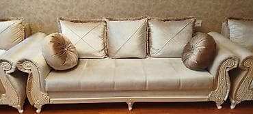 islenmis divan: Klassik üslubda 3-lü divan və 2 ədəd kreslodan ibarət dəst - Rəng — 1