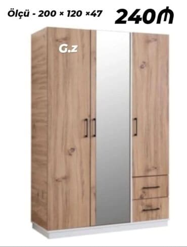 taxt sfaner: Açılan, 3 qapılı Düz dolab, Qarderob, paltar dolabı — 1