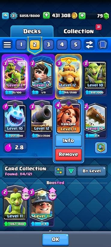 cene aparati: Clash Royale hesabı - Kral səviyyəsi: 31 - Kasa: 431 308 qızıl, 79 — 5