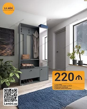 mini dolablar: 2 qapılı, Güzgülü, Boz, Açılan, Düz dolab — 1