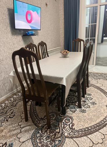 işlənmiş stular: Qonaq otağı üçün, Açılmayan, Dördbucaq masa, 6 stul — 1