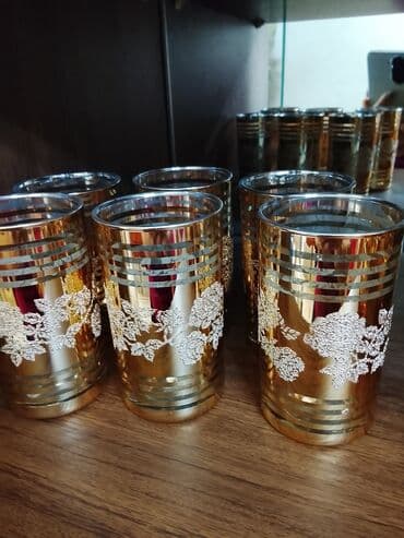 Stəkanlar, rəng - Qızılı, Şüşə, 12 ədədli dəst, Çexiya