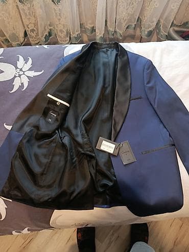 reqs paltarı: Mavi rəngli smokin üslublu kişi pencəyi - Model: Şal yaxalı, tək — 2