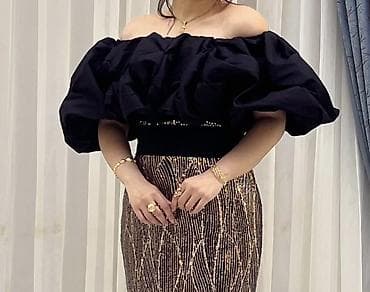 desd paltarlar: Zərif gecə geyimi – iki hissəli görünüş: - Üst: qara, off-shoulder — 1