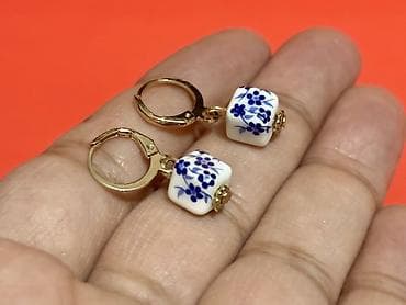 Сумки: Məhsul: Seramik muncuqlu sırğalar - Dizayn: Ağ fon üzərində kobalt — 7