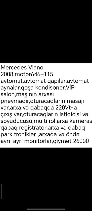 Mercedes-Benz Viano, qara rəng, uzun kuzovlu miniven. Xüsusiyyətlər — 9