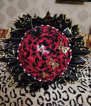 gulle: Dekorotiv qirmizi qarali lent el işi gül 101 ededli Satilir — 2