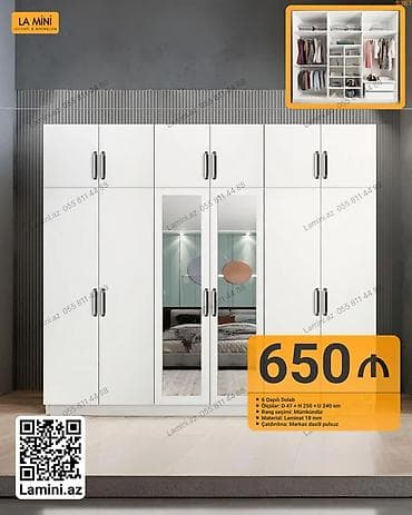 6 qapı, Güzgülü, Ağ, Digər material, Açılan, Düz dolab lalafo.az -da 6 qapı, Güzgülü, Ağ, Digər material, Açılan, Düz dolab