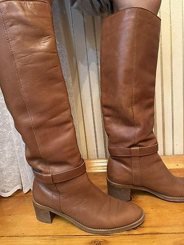 Сапоги: Ботфорты, Размер: 40, цвет - Коричневый, Б/у — 2