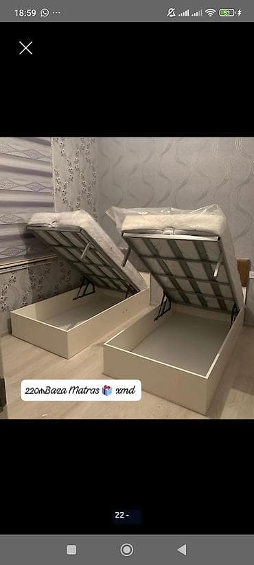 tek matraslar: İki ədəd açılıb-bağlanan saxlama bölməli tək nəfərlik baza və matras — 1