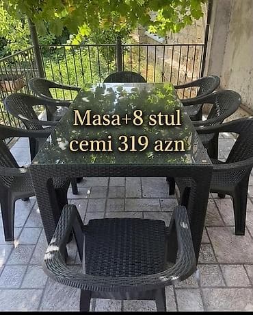 stul plastik: Yeni, Dördbucaq masa, 8 stul, Açılmayan, Stullar ilə, Həsir toxunuşlu, Azərbaycan — 1