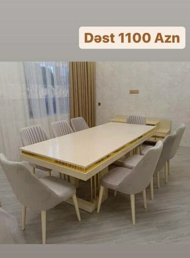 embawood masalar: Qonaq otağı üçün, Yeni, Açılan, Dördbucaq masa, 6 stul — 2