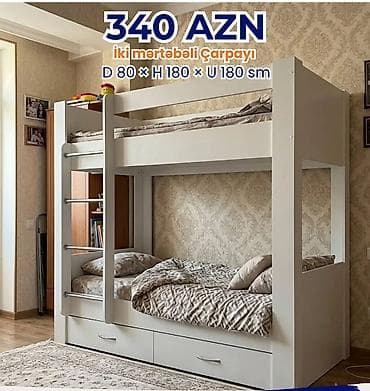 qız otaqları: İki mərtəbəli çarpayı Qiymət: 340 AZN Ölçülər: - Dərinlik (D): 80 sm — 1
