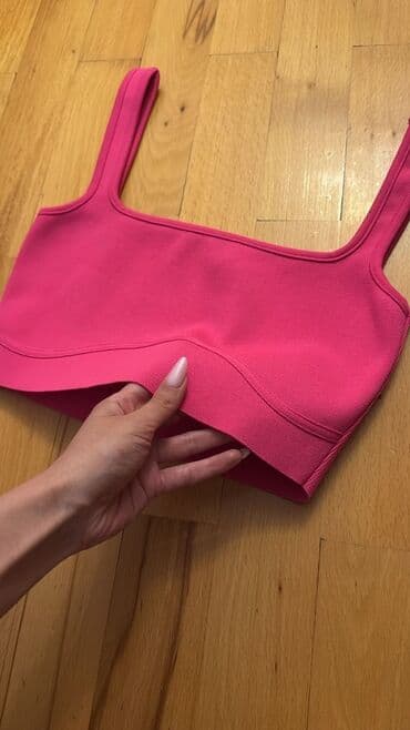 женские спортивные костюмы на синтепоне: Məhsul: Qadın idman topu / bra - Rəng: Parlaq çəhrayı - Dizayn: Düz — 2