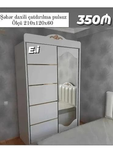 skaf: Ağ rəngdə sürgülü şkaf - Ölçü: 210 x 120 x 60 sm - Dizayn: bir tərəfi — 1