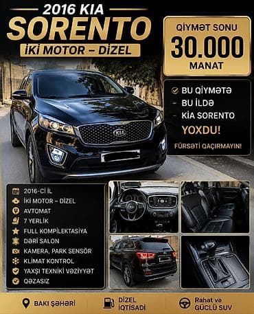 kia sportege: 2016 KIA Sorento – dizel, iki motorlu versiya. Avtomat transmissiya. 7 — 1