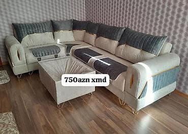 masa kafe: Künc divan dəsti - L‑şəkilli geniş künc divan və kvadrat — 1