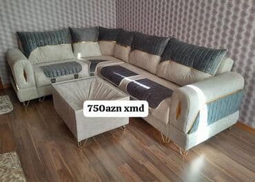 saloglu mebel kunc divanlar qiymetleri: Künc divan dəsti - Zərif, müasir dizayn: yumşaq parça üzlük, qızılı — 2