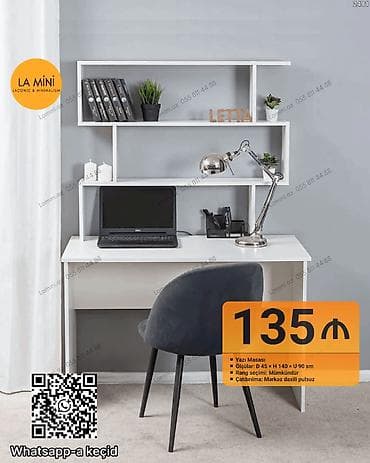 Yazı masası və yuxarı rəfli iş guşəsi - Ölçülər: Dərinlik 45 sm ×