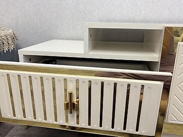 ucuz vitrin: Ağ rəngli TV altlığı / media konsolu - Material: MDF-laminat səth — 4