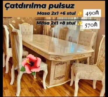 утюжный стол: Qonaq otağı üçün, Yeni, Açılmayan, Dördbucaq masa, 6 stul — 1