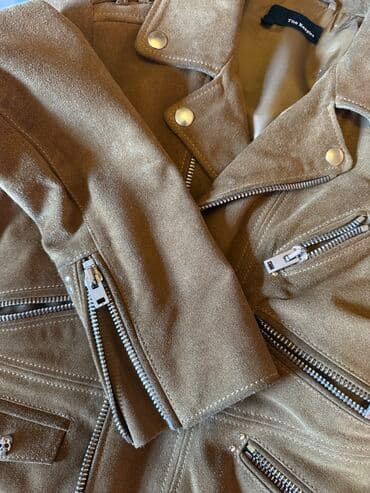 i̇şgüzar kişi gödəkçəsi: The Kooples qadın gödəkçə – süet görünümlü, dəri effektli biker model — 5