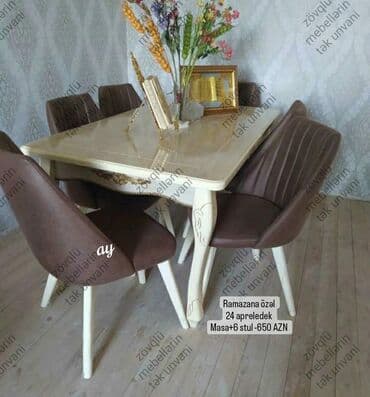 əncir cemi: Mətbəx üçün, Yeni, Açılan, Dördbucaq masa, 6 stul — 4