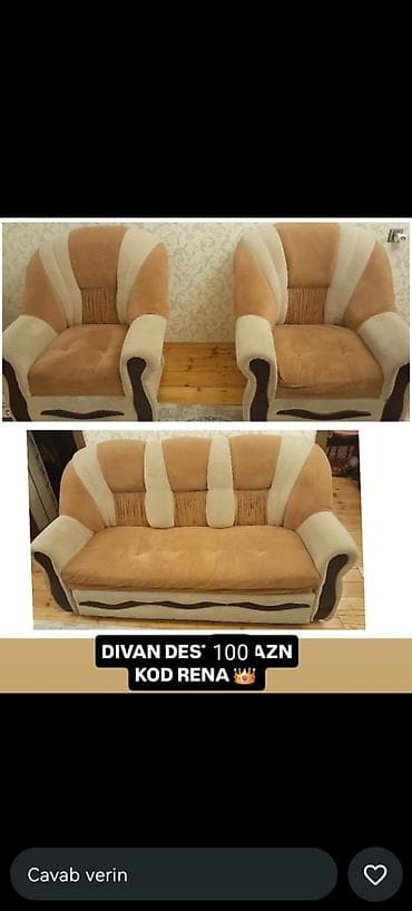 divanl: Mebel dəsti – divan və 2 kreslo - Model: “Rena” (kod RENA) - Dəst — 1