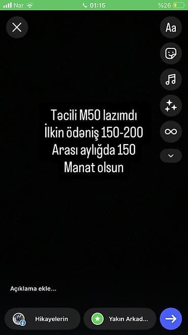 06 ucuz: Elan: M50 model axtarılır Təcili M50 lazımdır. Şərtlər: - İlkin — 1
