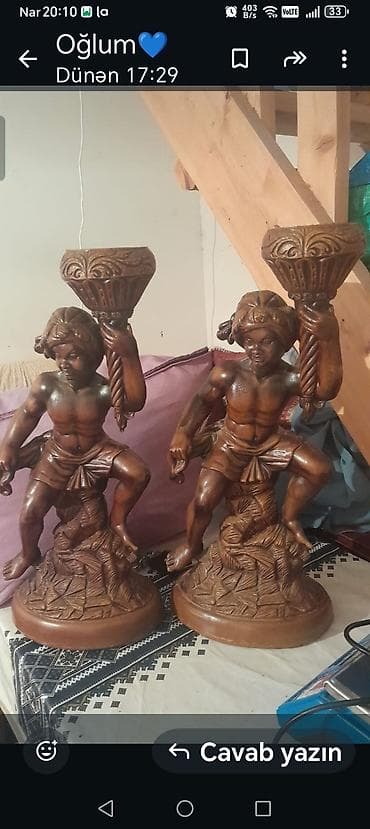 canavar sekili: Taxta heykəl cütü – şamdan/şılaqab forması - Material: ağac (əl oyma — 1